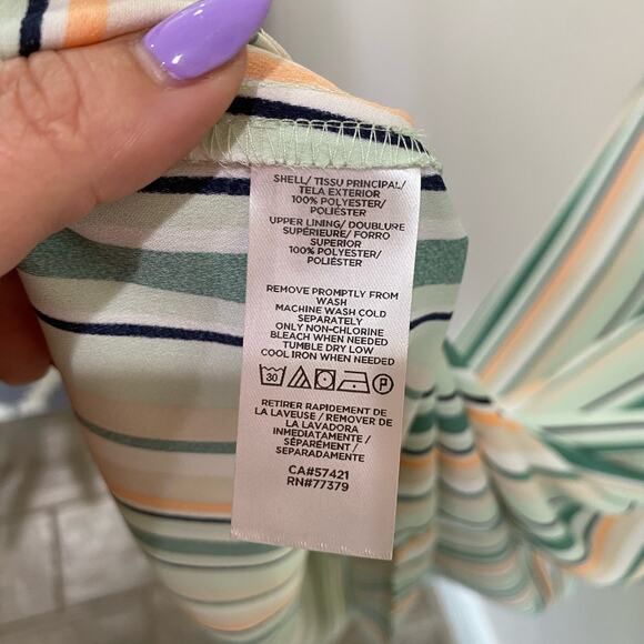 Ann Taylor Factory Halter Midi Dress Modern Stripe Herbal Green Petite 12P - Picture 7 of 8